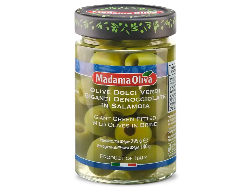 Madama Oliva Olive Dolci Verdi Giganti Denocciolate in Salamoia 300g