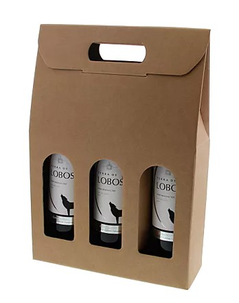 [ava00201402] Wijn draagdoos 3-fles 270x90x380mm Kraft