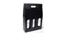 [chibx-0152c] Wijn draagdoos 3 Flessen Zwart